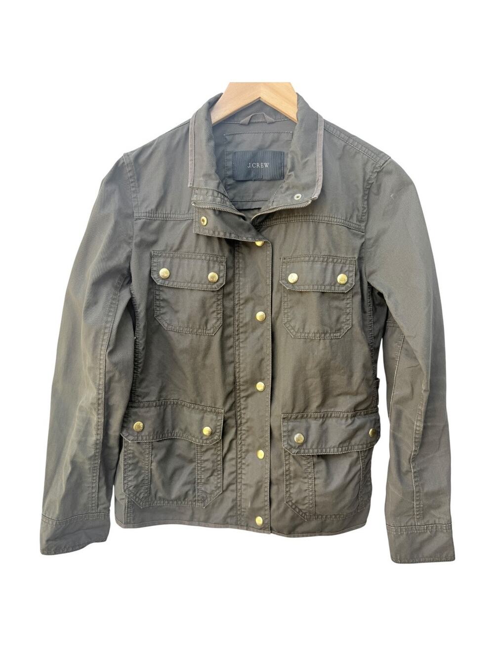 J Crew Womens Small Olive Green Utility Jacket Military Field Cotton